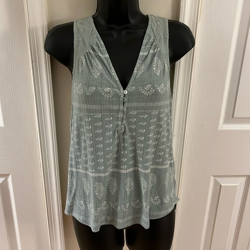 Lucky Brand Sage Green Sleeveless Cotton Blouse